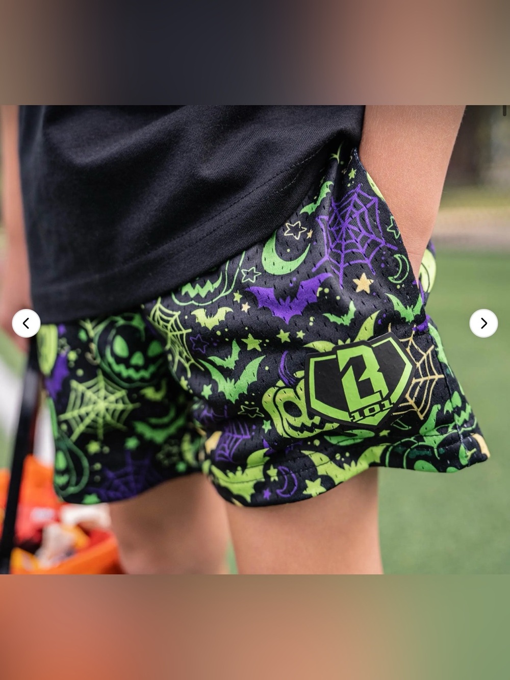 Baseball Lifestyle 101 Spooky SZN Youth Shorts Black & Green Boys YXS